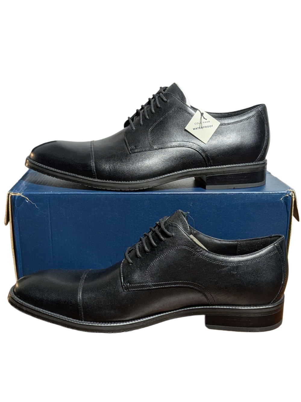 Cole Haan ME Cap Oxford Men’s 10.5 Black Waterproof Leather Dress Shoes C34136